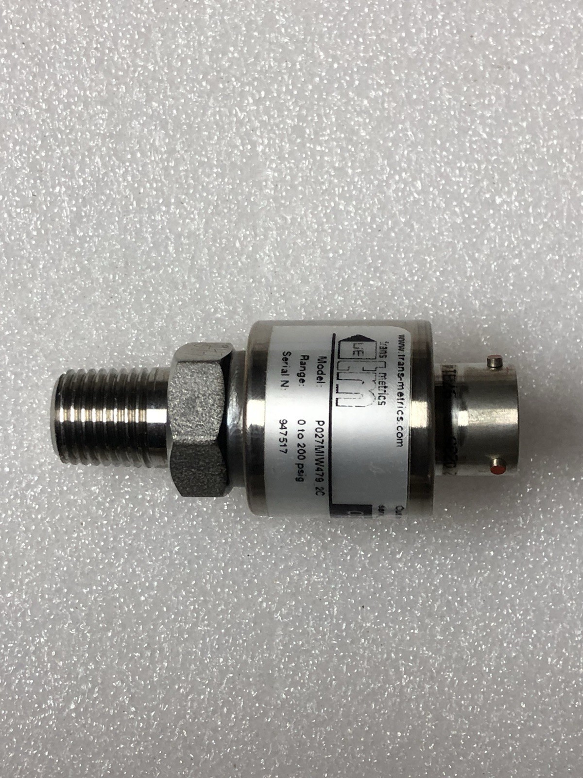 Trans-metrics P027MIW479, Pressure Transducer, 0-200 psig