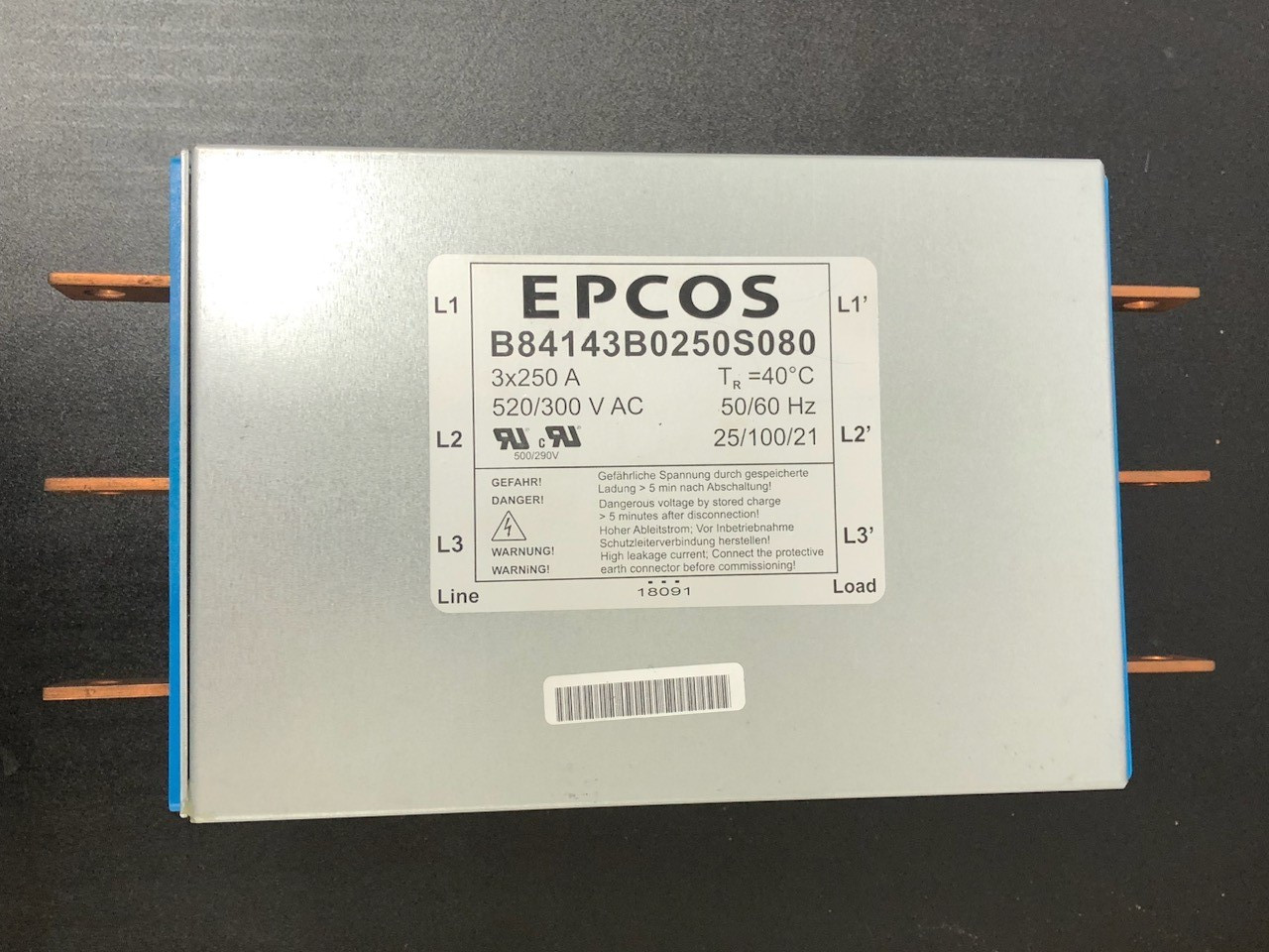 EPCOS B84143B0250S080, Power Line EMC Line Filter, 3X250A, 520/300 VAC, 50/60HZ