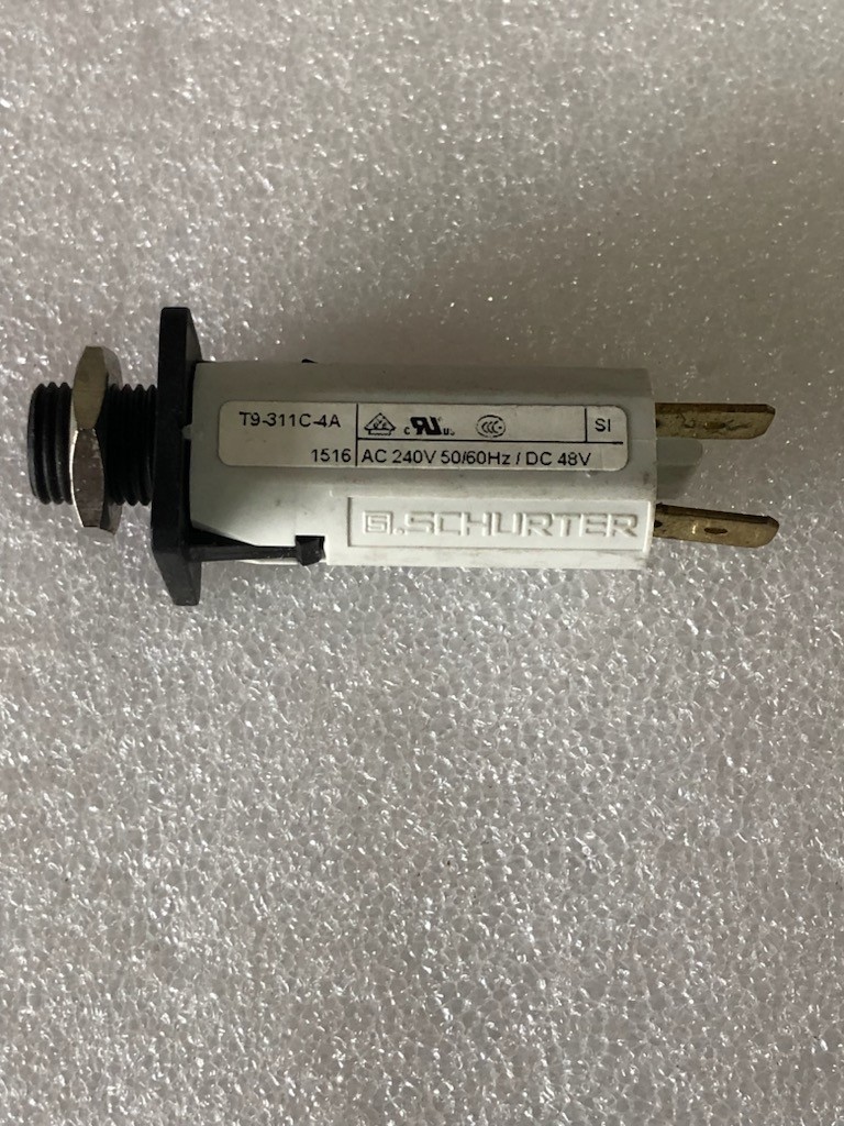 Schurter T9-311C-4A, 4 Amp Resettable Circuit Breaker, Panel Mount, 250VAC