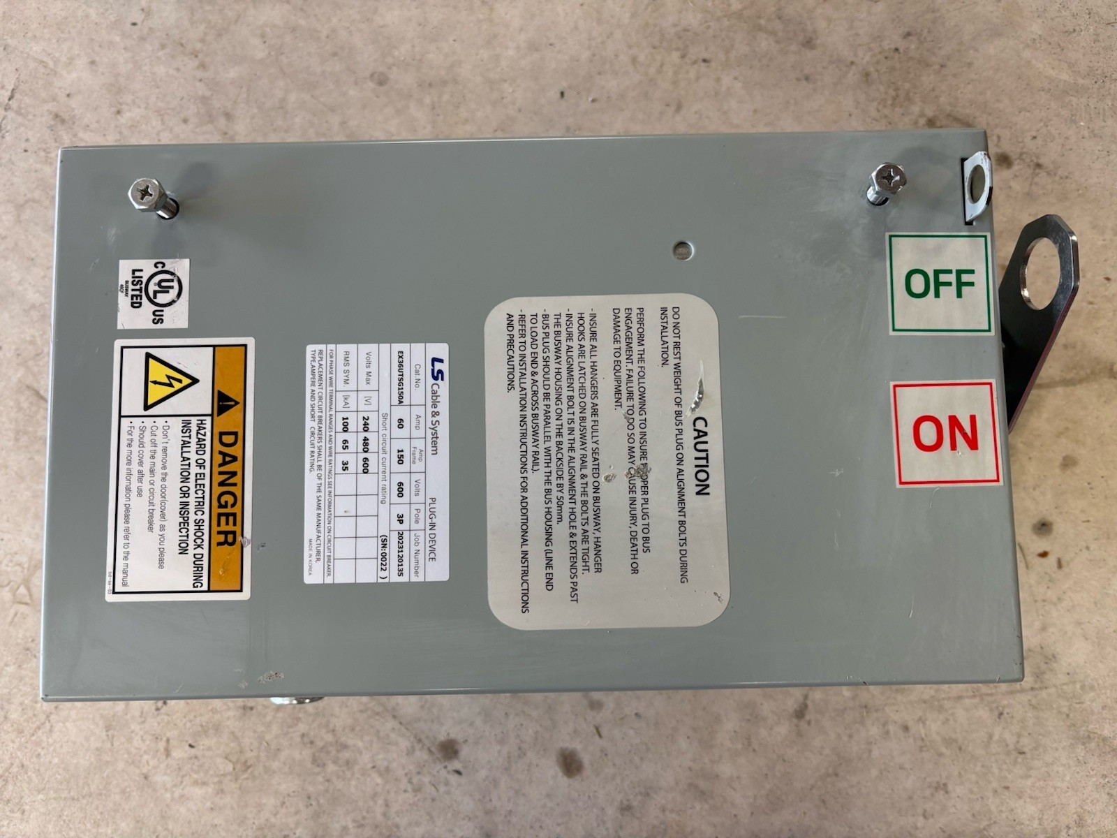 LS EX36UTSG150A Busway Tap-Off Box 60A 3P 600V Susol UTS150 MCCB NEW