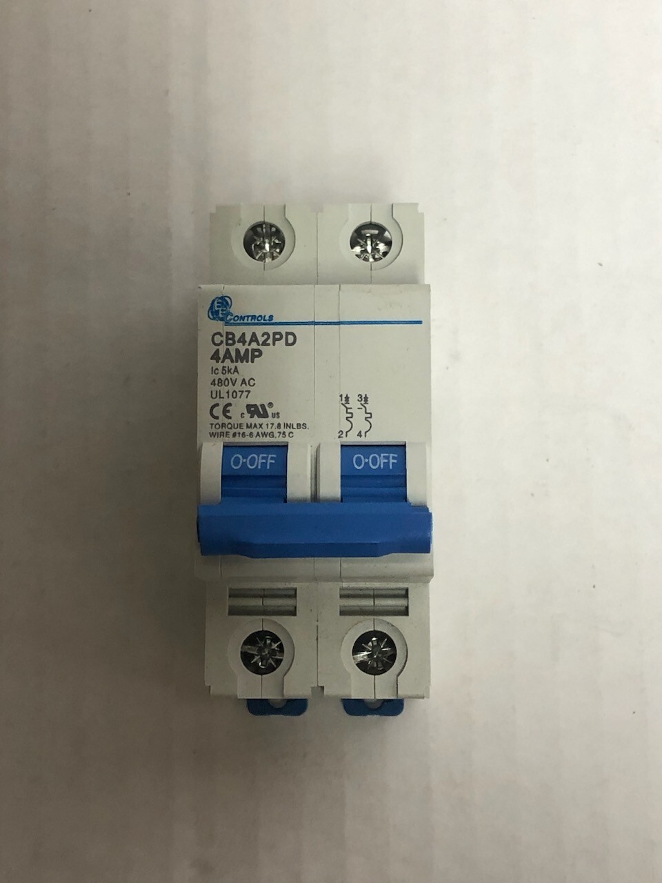 EEC Controls CB4A2PD, 4A Circuit Breaker, 2 Pole, 480V, Din Rail Mount